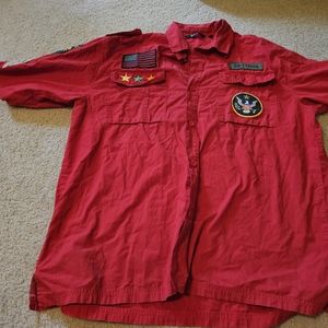 Military Shirt ESMX Short Sleeve Size 3XL RN 114976 Red Military Emblems.  Item